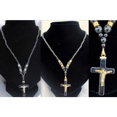 48 Pieces of 12 Pcs Magnetic Hematite Necklace Cross With Jesus