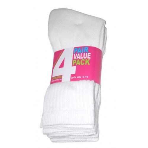 45 Pairs of Girls 4 Pair Value Pack Crew Sock White Color Only
