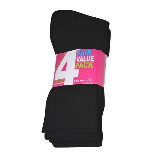 45 Pairs of Girls 4 Pair Value Pack Crew Sock Black Color Only
