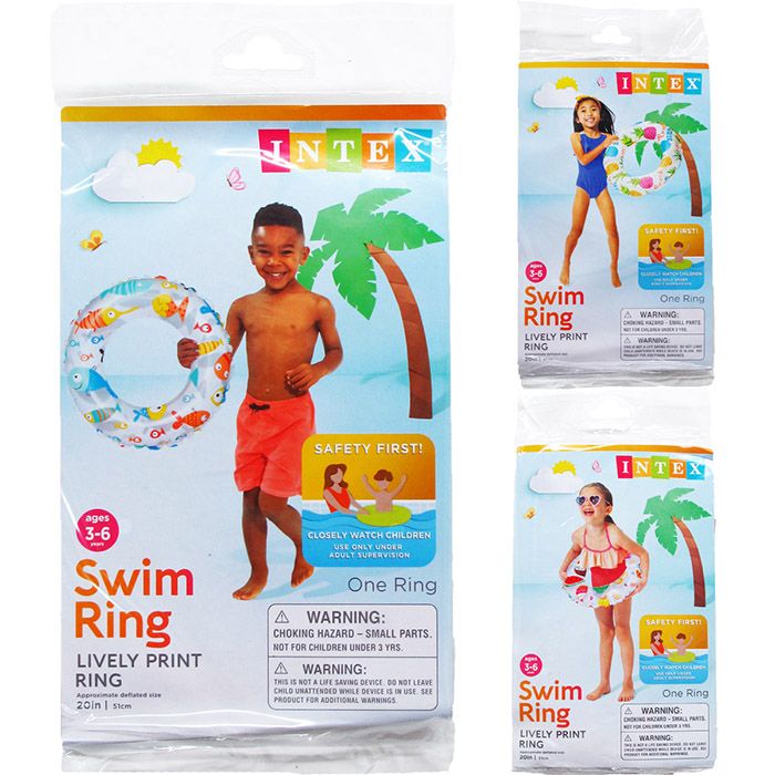 36 Pieces of Lively Print Swim Rings In Pegable Poly Bag