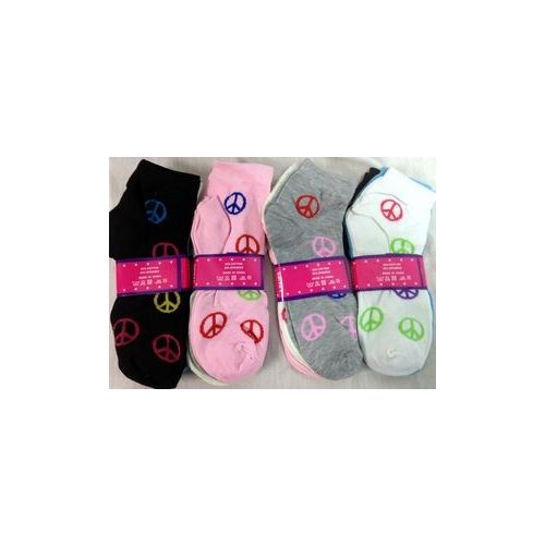 120 Pairs of Ladies Peace Ankle Sock Assorted Colors Size 9-11