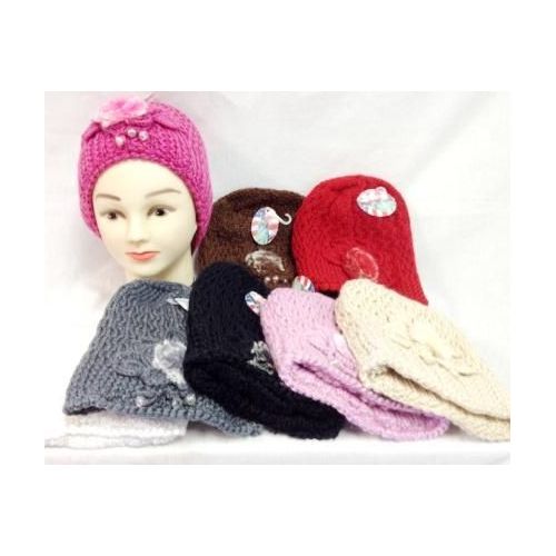 24 pieces of Knit Girl Cap Hats With A Fur Ball And Beads