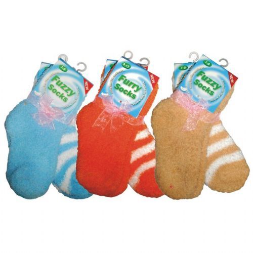 48 Wholesale Fuzzy Sock Kid 2pk Assorted Colors