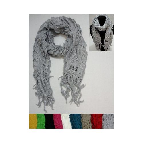 72 Pieces Knitted Ruffled Scarf With Fringe - Winter Sets Scarves , Hats & Gloves