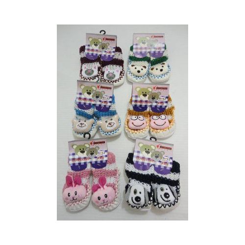 144 Wholesale Babies NoN-Slip Knitted Booties With Characters [ 6moS-12mos]
