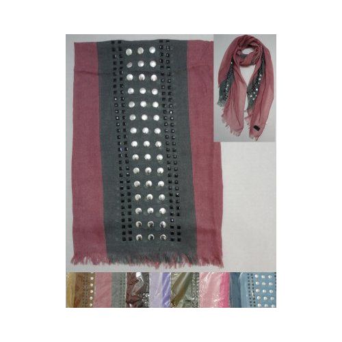 72 Wholesale TwO-Tone Fashion Scarf With FringE--Round & Square Studs