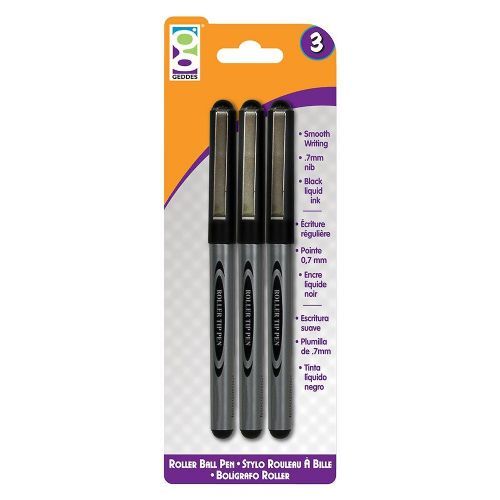 48 Pieces Home Office 3 Count Black Rollerball Pen Pack - Pens