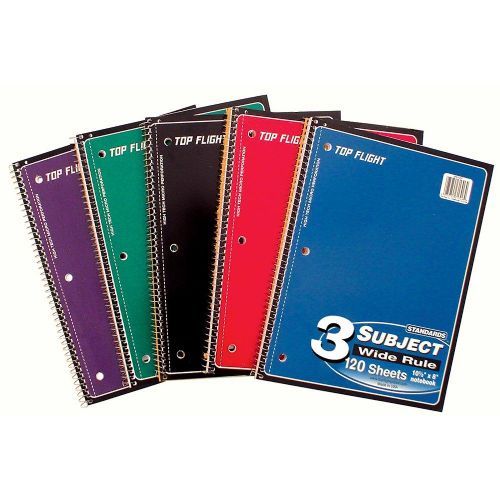 72 Pieces of 3 Subject Spiral Notebook Wide Rule