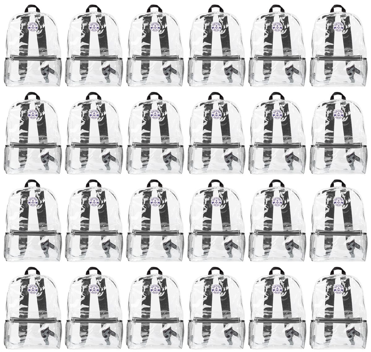 24 Wholesale 17 Inch Backpacks For Kids, Clear With Black Trim, 24 Pack