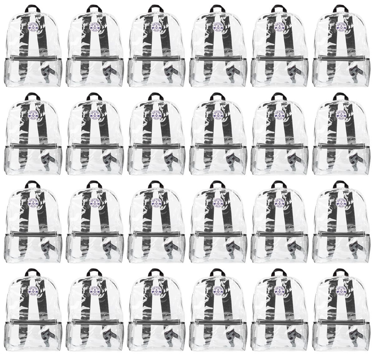 24 Pieces of 17 Inch Backpacks For Kids, Clear With Black Trim, 24 Pack