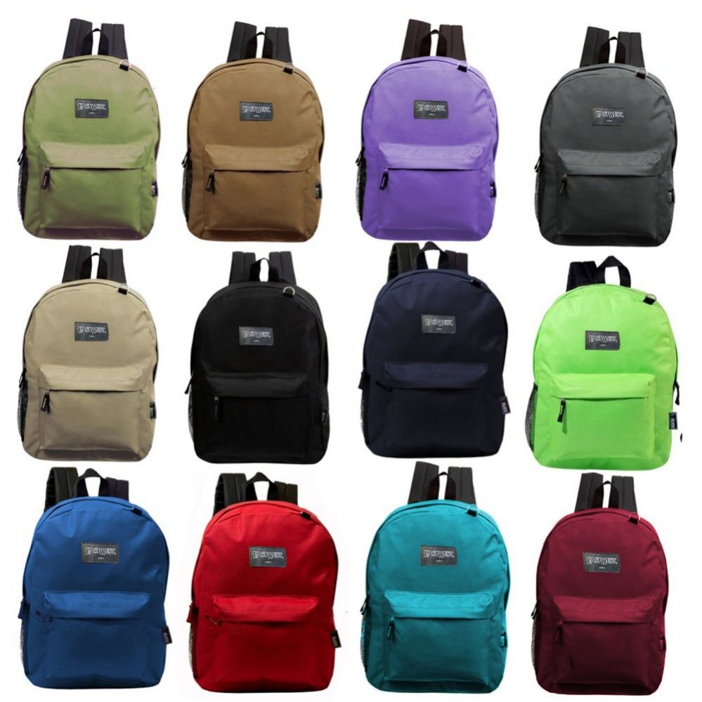 24 Pieces of 17" Kids Basic Backpack In 12 Randomly Assorted Colors