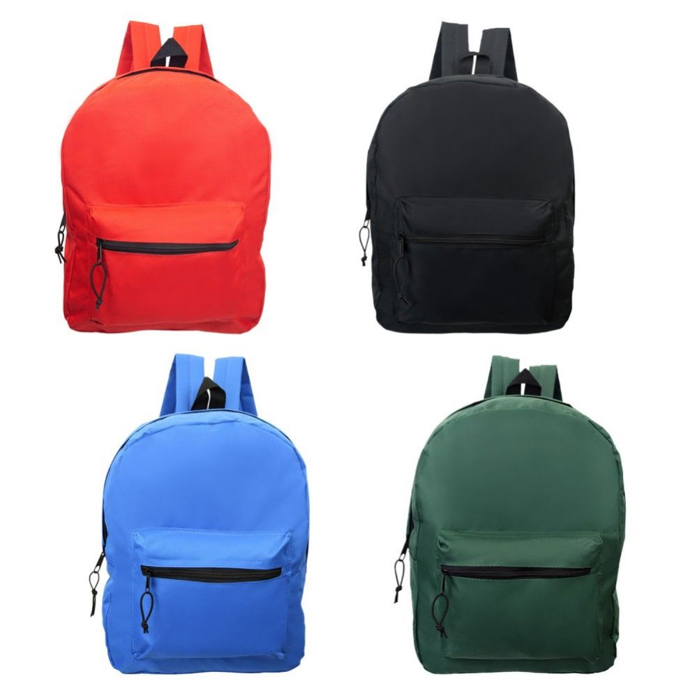 24 Wholesale 17" Kids Basic Backpacks In 4 Assorted Colors