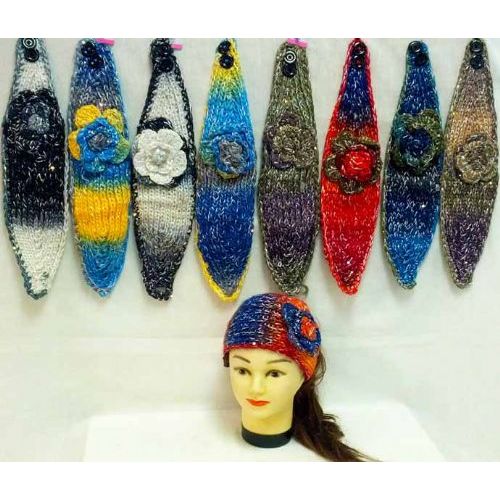 36 Bulk Knit Flower Headband MultI-Color With Sparkle