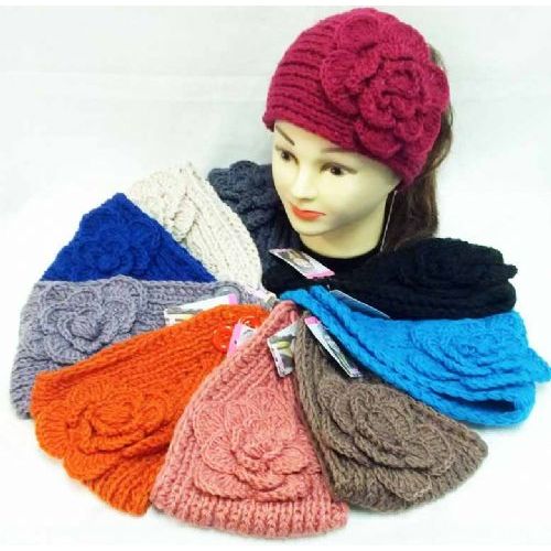36 Wholesale Knit Flower Headband Simple Design Solid Color