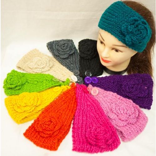 48 Pieces of Knit Flower Headband Simple Design Solid Colorful