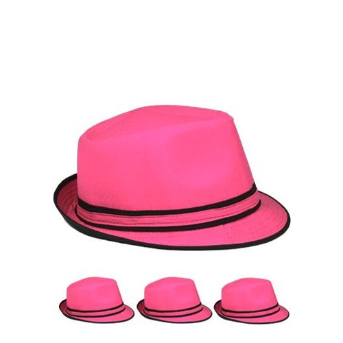 72 Wholesale Pink And Black Fedora Hat One Color