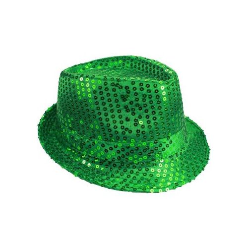 24 Wholesale Sparkling Green Sequin Trilby Fedora Party Hat