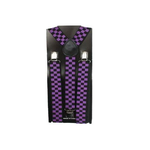48 Pieces of Checkered Suspender In Purple And Black