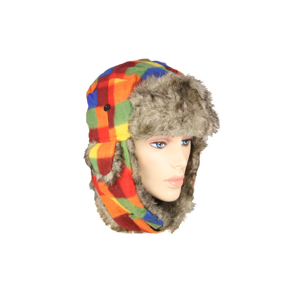 36 Wholesale Rainbow Colored Winter Pilot Hat With Faux Fur Lining And Strap