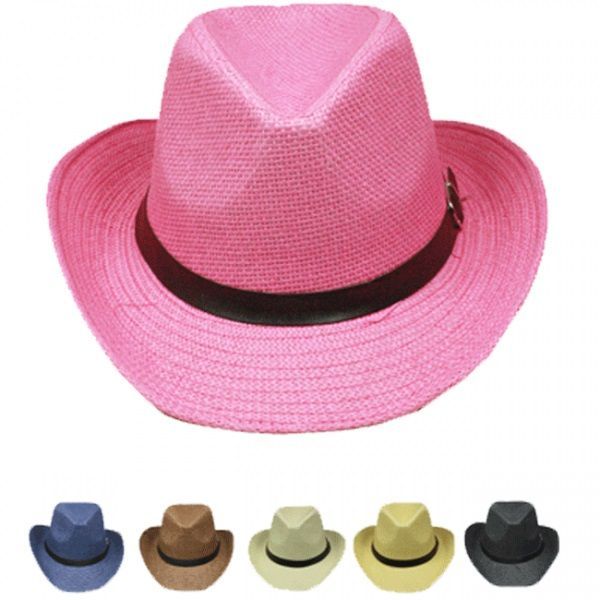 24 Wholesale Paper Straw Banded Unisex Western Cowboy Hat Set