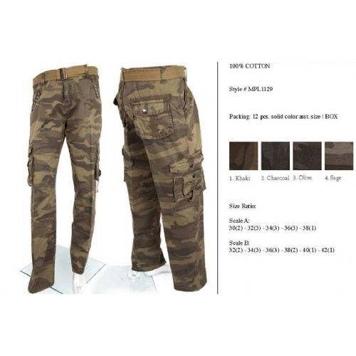 12 Pieces of Men's Fashion Cargo Camouflage Pants 100% Cotton