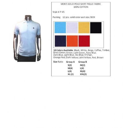48 Pieces of Men's Solid Polo Shirt Pique Fabric 100% Cotton In Size Chart In A