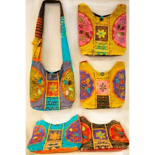 15 Wholesale Handmade Nepal Hobo Bags Flower Half Circle Design at