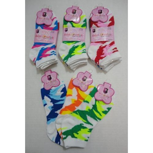 80 Wholesale Neon 3 Pack Ladies Camo Printed Sock