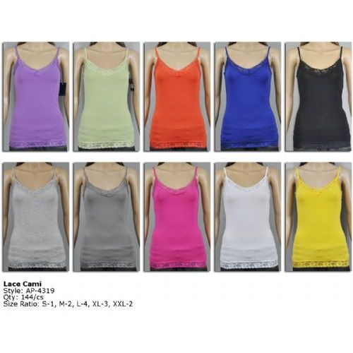 144 Wholesale Ladies Lace Assorted Color Tank Top