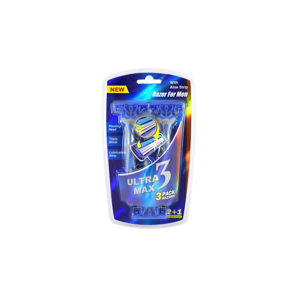 24 Pieces Ultra Max Razor 3 Pack Blue Men - Shower Accessories