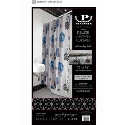 12 Pieces of Black Blue And White Deluxe Shower Curtain