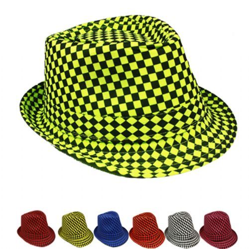 48 Wholesale Checkered Assorted Fedora Hat
