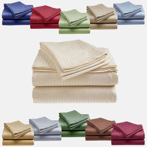 12 Sets of Solid Embossed Sateen Stripe Bed Sheet Sets 4pc Set Assorted Colors In Twin