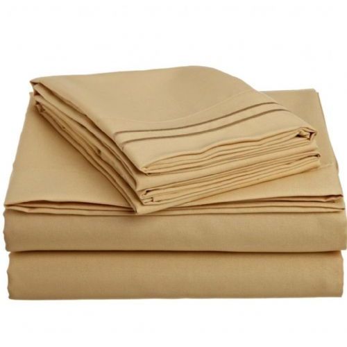 12 Pieces of 2 Line Embroidery Sheets Set Solid Gold In Microfiber Full