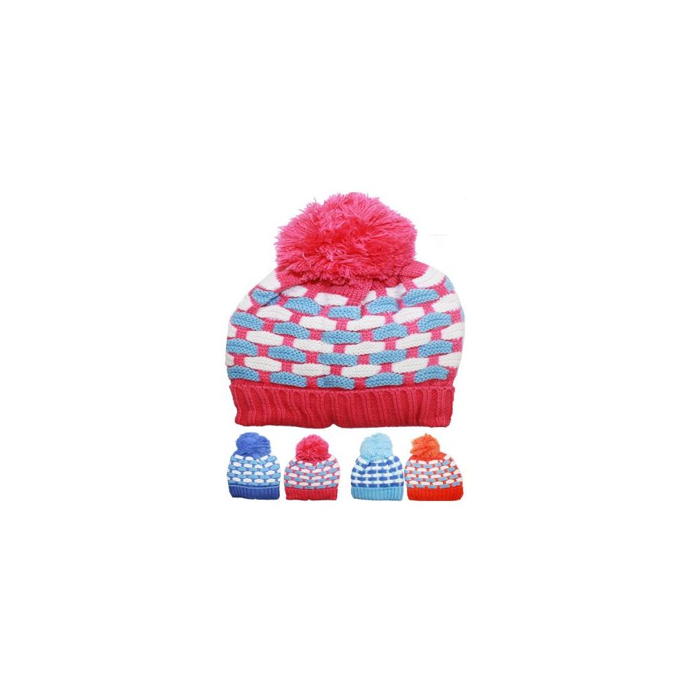 72 pieces of Kid Winter Hat Assorted Color With Pom Pom