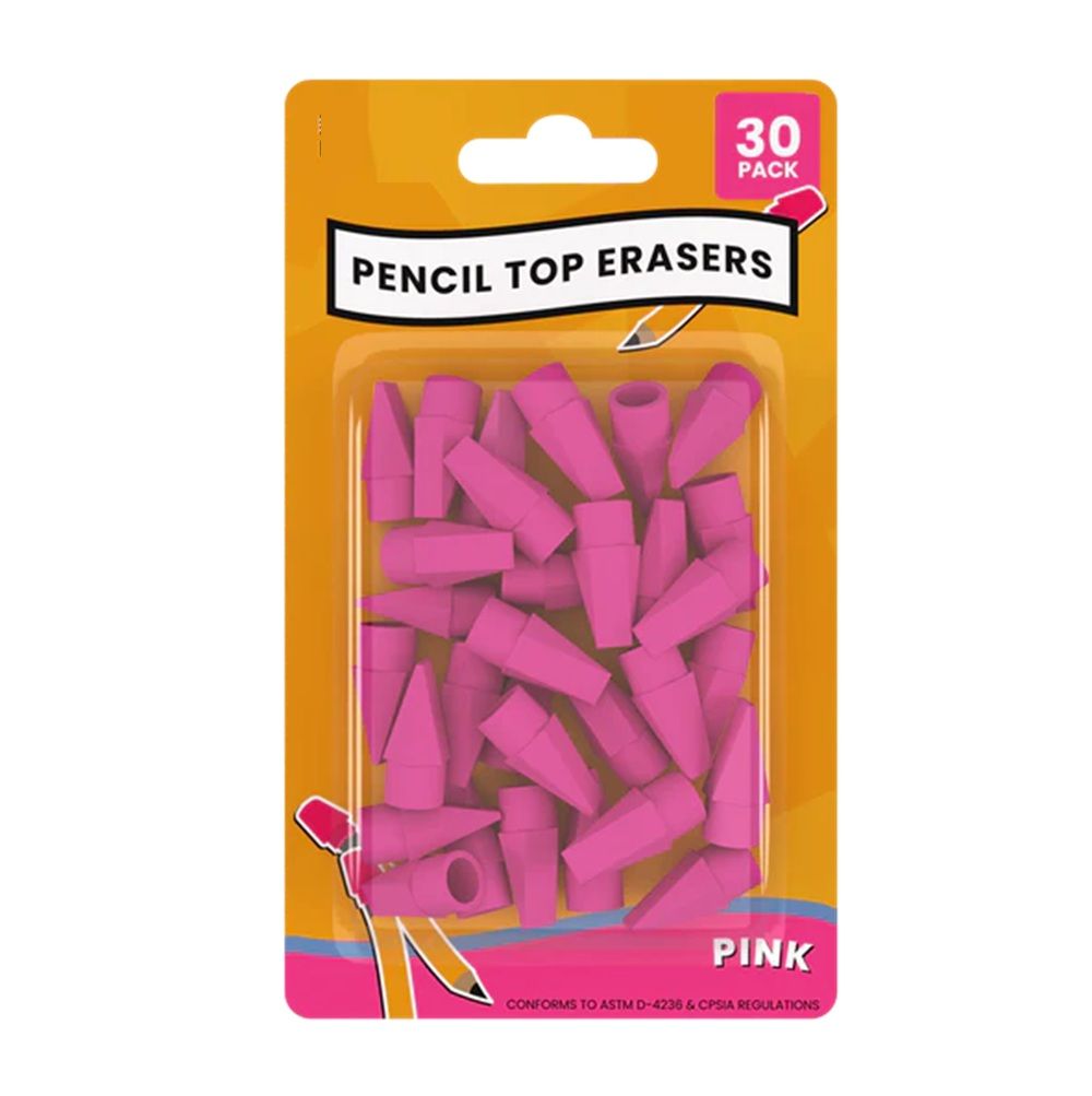 48 Packs of Pencil Top Erasers 30 Ct Pink