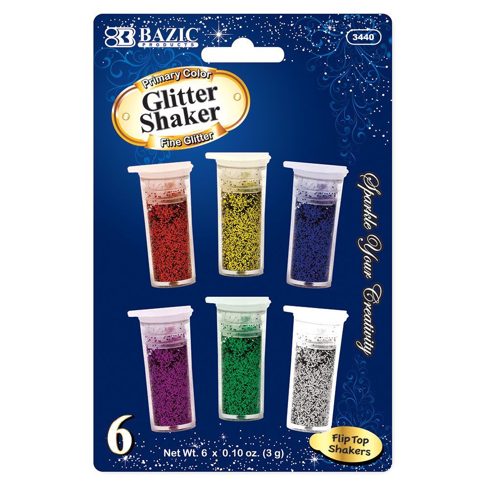 24 Pieces 0.10 Oz (3g) 6 Primary Color Glitter Shaker - Craft Glue & Glitter