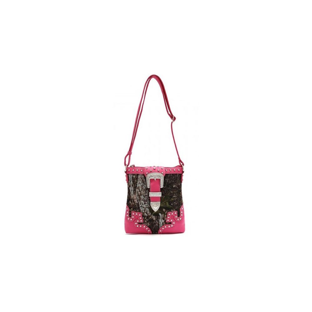 12 Pieces Rhinestone Buckle Camo Messenger Bag Purse Fuchsia - Shoulder Bags & Messenger Bags
