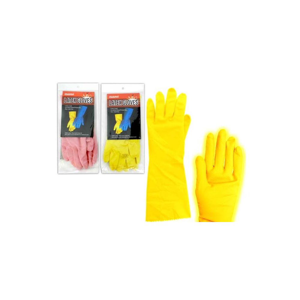 144 Pairs of Glove Rubber Mediumpink+yellow
