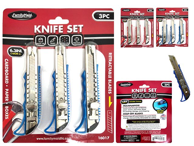 144 Pieces 3 Piece Box Cutters - Tool Sets