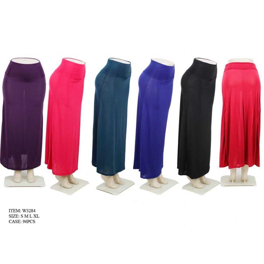 96 Wholesale Ladies Solid Color Long Skirt