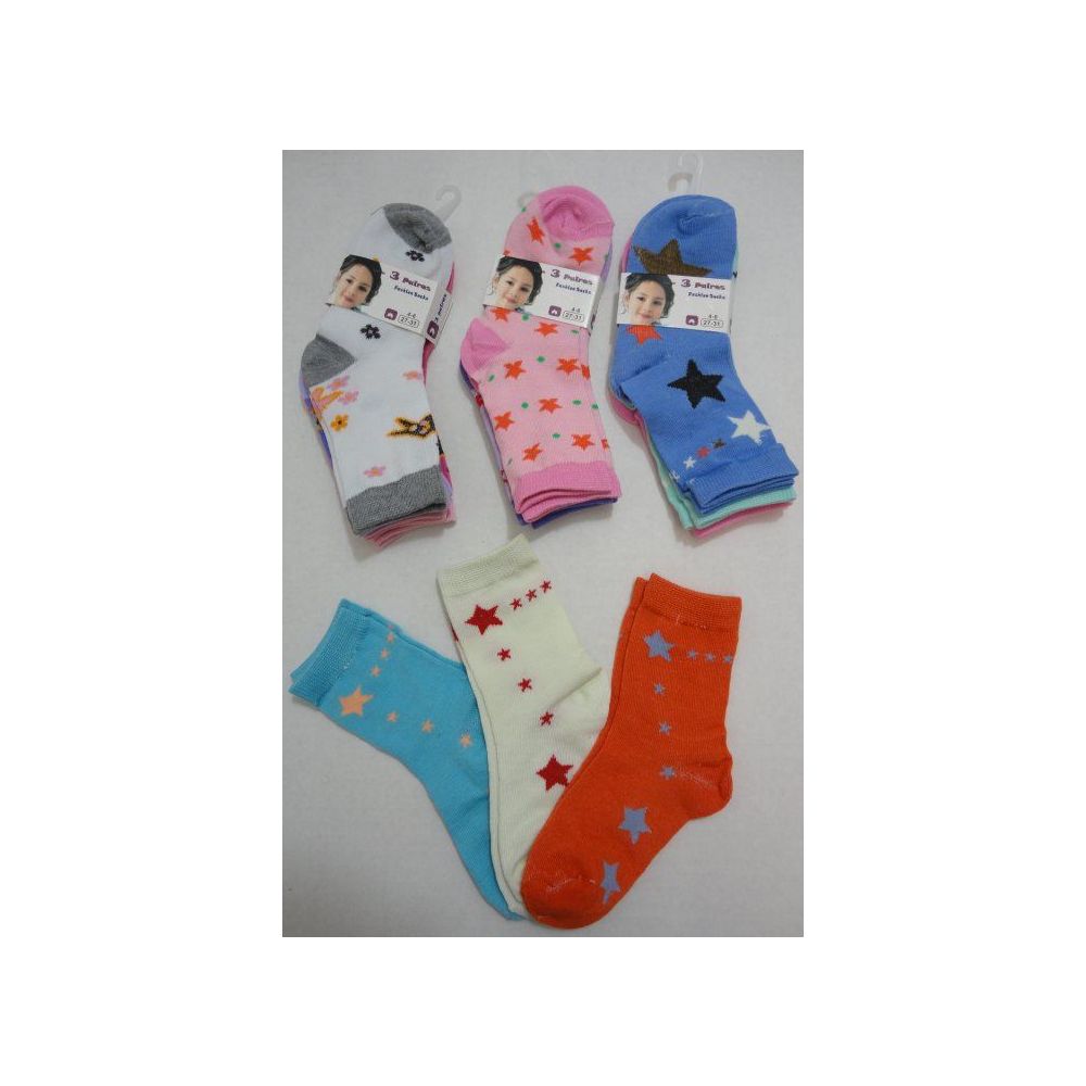 180 Pairs of Girl's Printed Crew Socks 4-6