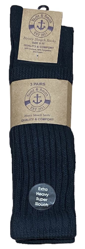 Yacht & Smith Womens Heavy Cotton Slouch Socks, Solid Black - at -   