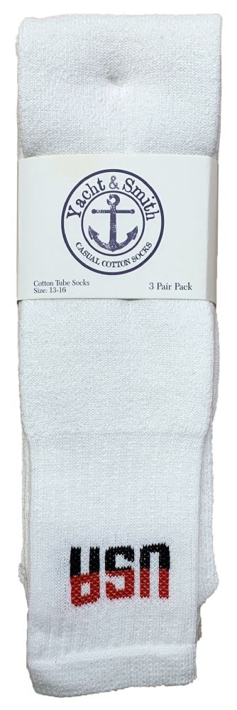 Yacht & Smith Men's Cotton 31 Inch Terry Cushioned Athletic White Usa Logo  Tube Socks Size 13-16 - at -  