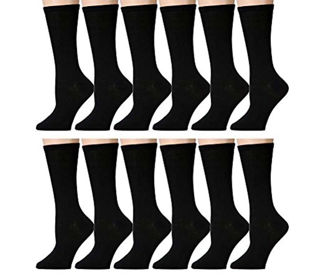 Yacht & Smith Ladies Thin Cotton Black Crew Socks, Size 9-11 Yacht & Smith Ladies Thin Cotton Black Crew Socks, Size 9-11