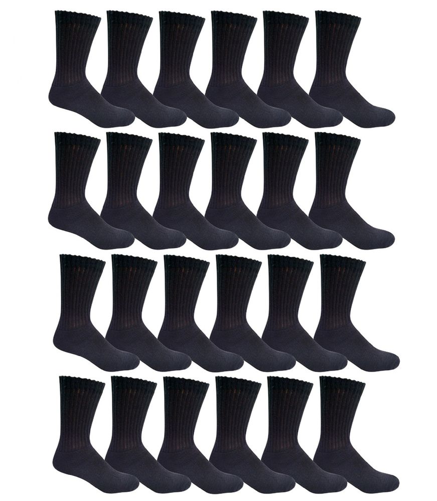Wholesale Yacht & Smith Mens Soft Cotton Athletic Crew Socks, Terry Cushion, Sock Size 10-13 Black