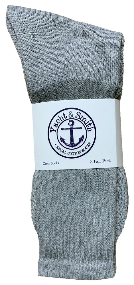Wholesale Yacht & Smith Men's Cotton Crew Socks Gray Size 10-13 Bulk Pack