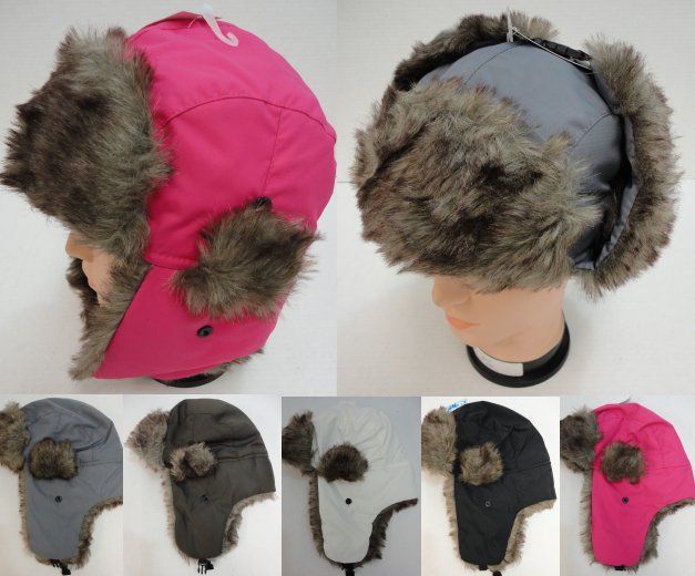 24 Wholesale Aviator Hat With Fur TriM--Solid Color