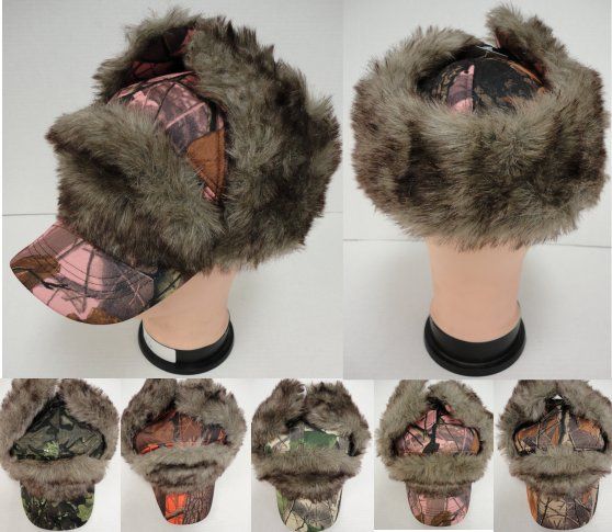 12 Pieces of Aviator/baseball Hat With Fur [hardwoods Camo]