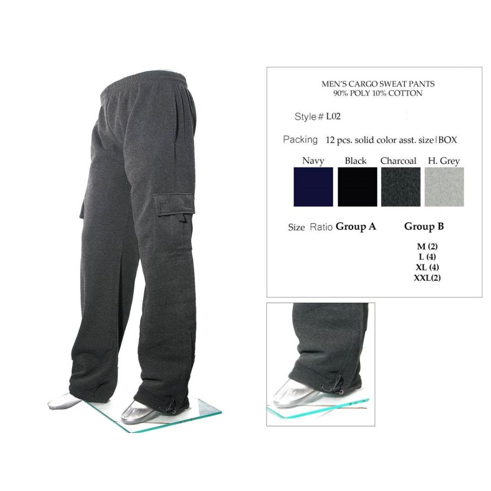12 Pieces of Mens Cargo Sweat Pants 90% Poly 10% Cotton Assorted